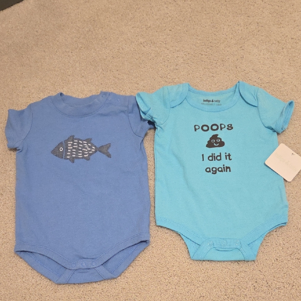 Set Of 2 Blue Baby Onesies